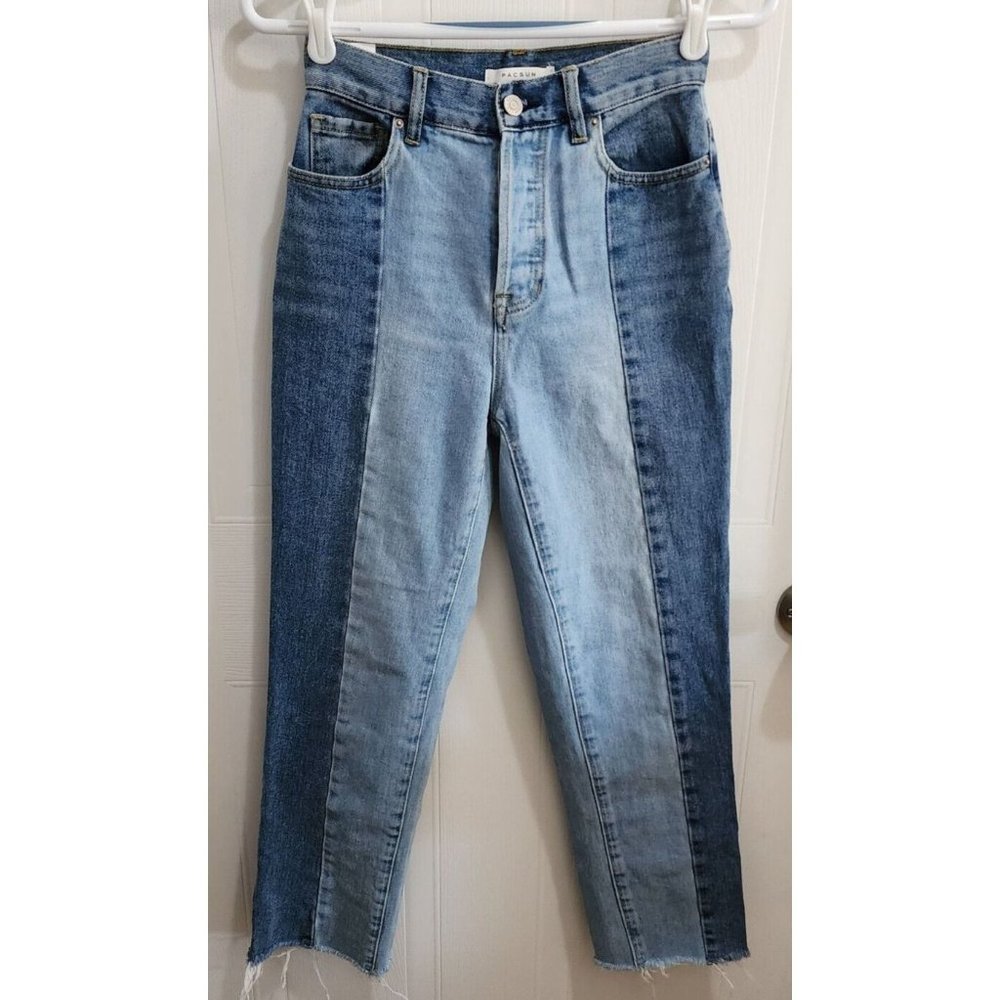 PacSun Women's High Rise Straight Two Tone Color Block Denim Jeans Button Fly 24